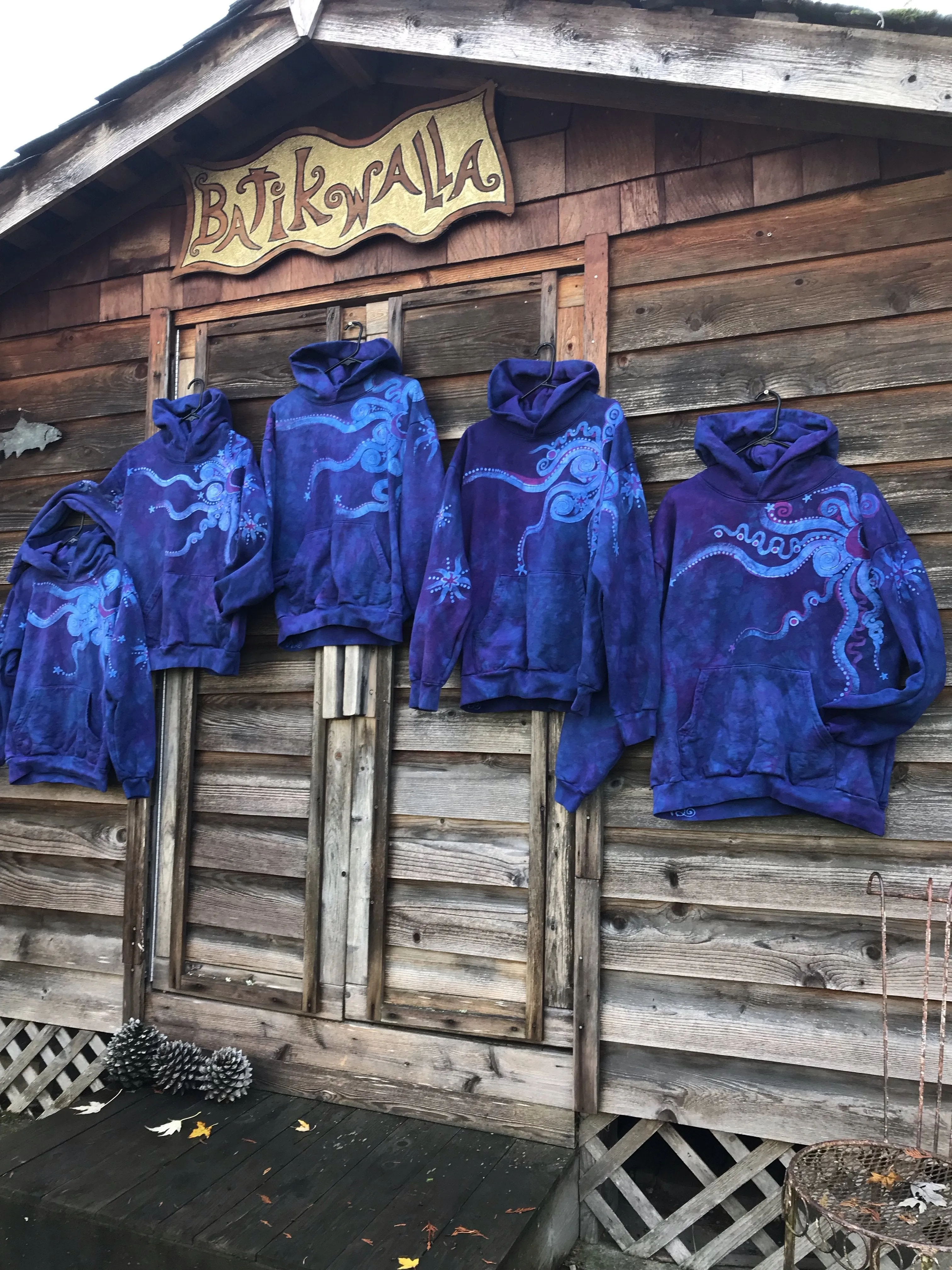 Blue Moonlight Cascade - Handcrafted Batik Pullover Hoodie