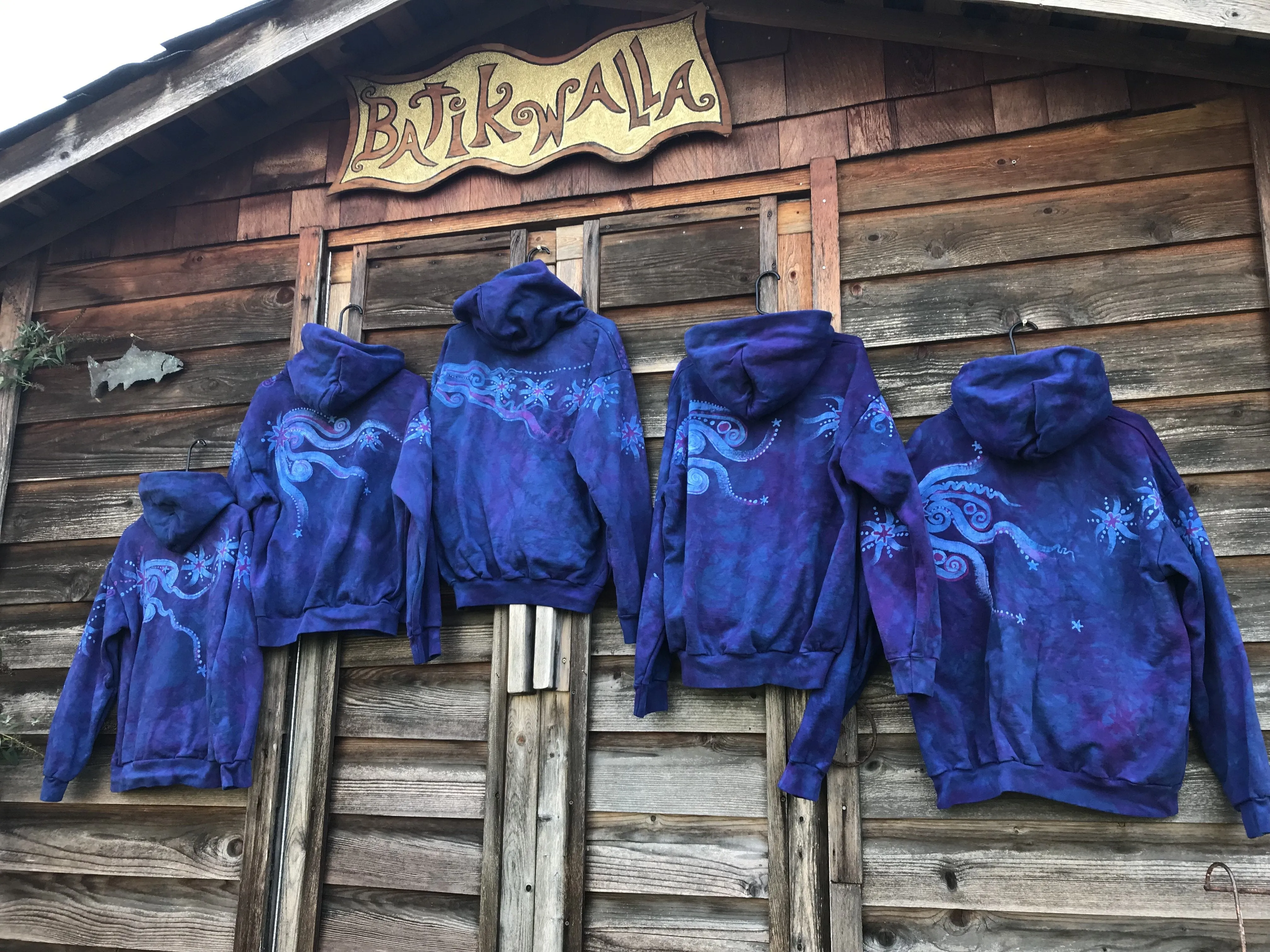 Blue Moonlight Cascade - Handcrafted Batik Pullover Hoodie