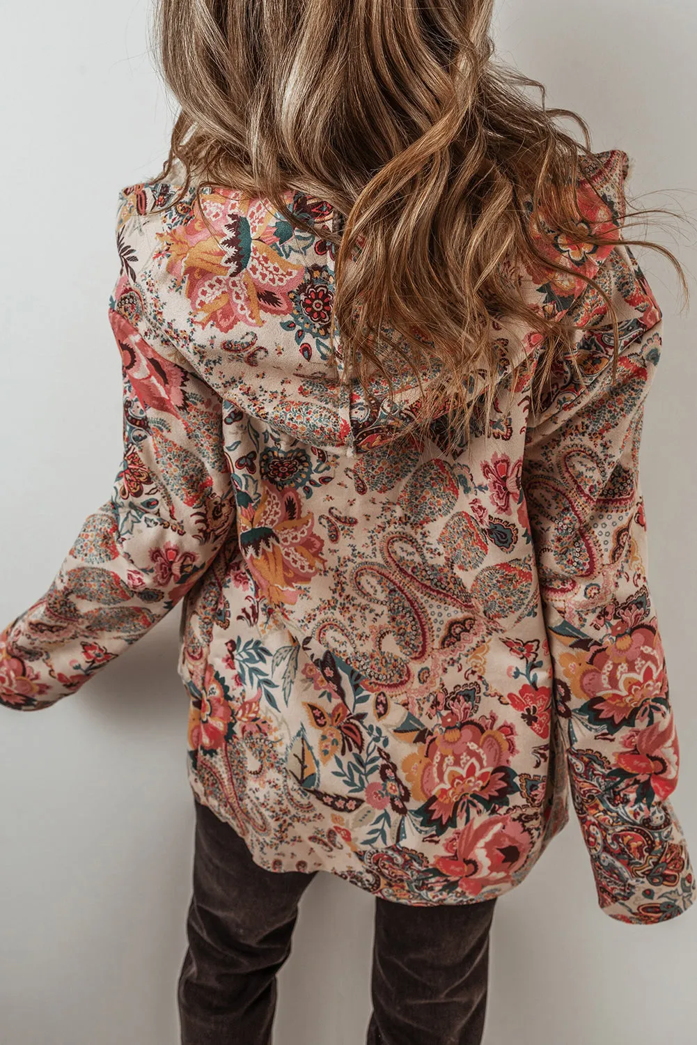 Blue Zone Planet |  Beige Vintage Paisley Floral Printed Sherpa Lined Hooded Jacket