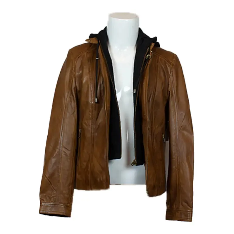 BOL Women's Detachable Hooded Leather Jacket