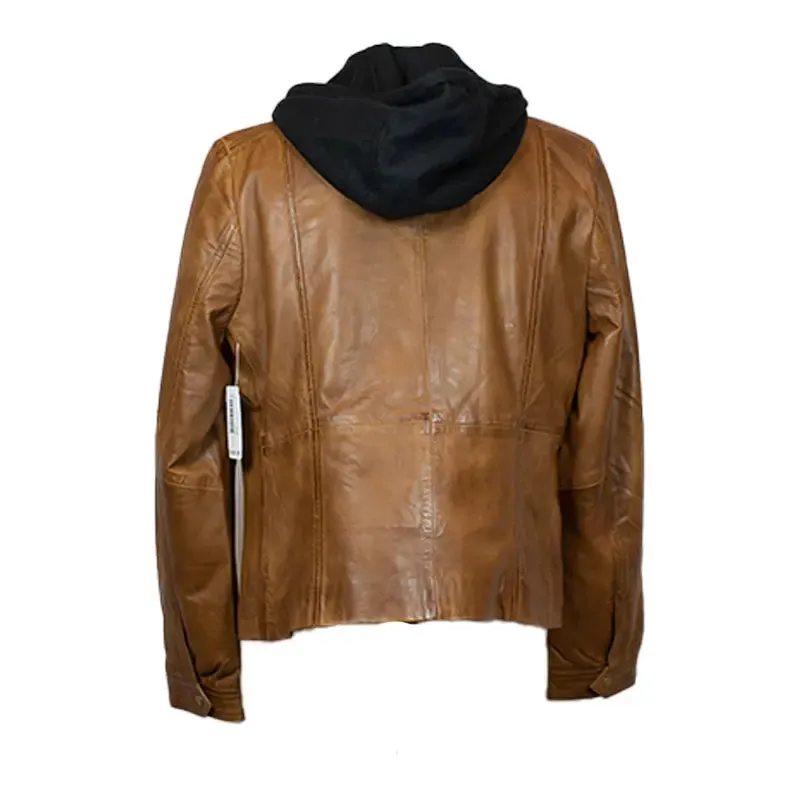 BOL Women's Detachable Hooded Leather Jacket