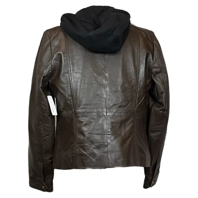 BOL Women's Detachable Hooded Leather Jacket