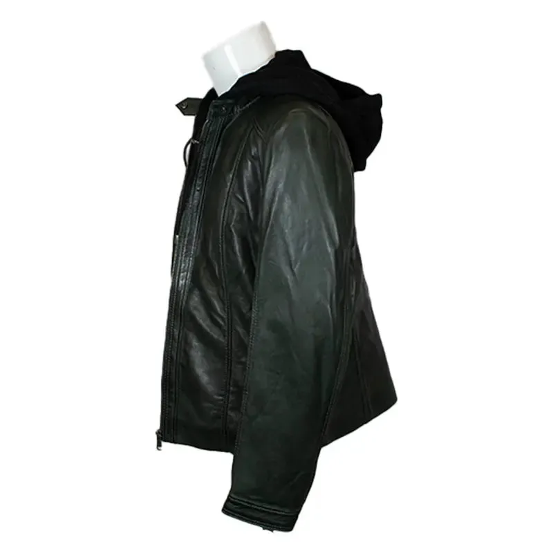 BOL Women's Detachable Hooded Leather Jacket