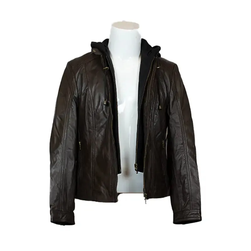 BOL Women's Detachable Hooded Leather Jacket