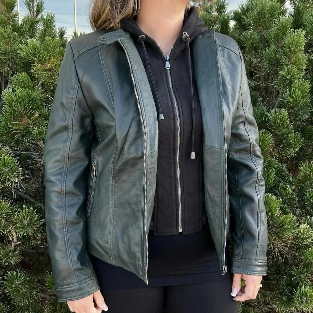 BOL Women's Detachable Hooded Leather Jacket