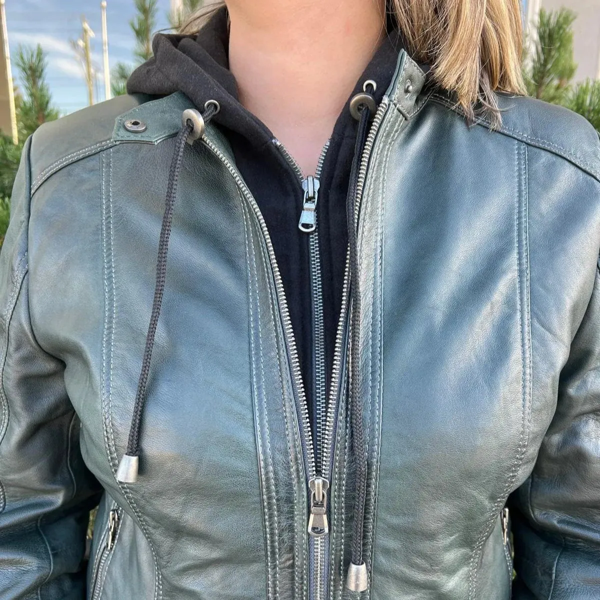 BOL Women's Detachable Hooded Leather Jacket