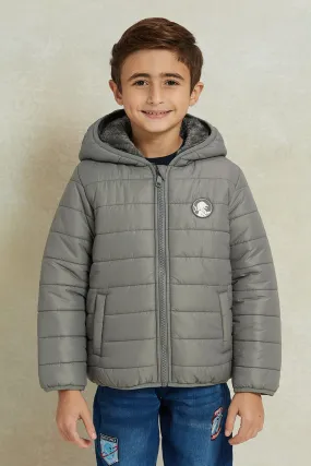 Boys Charcoal Puffer Jacket With Sherpa Lining