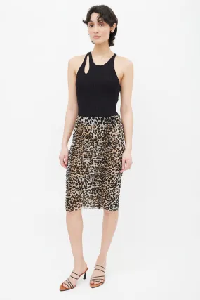 Brown & Black Printed Pattern Ruched Pencil Skirt