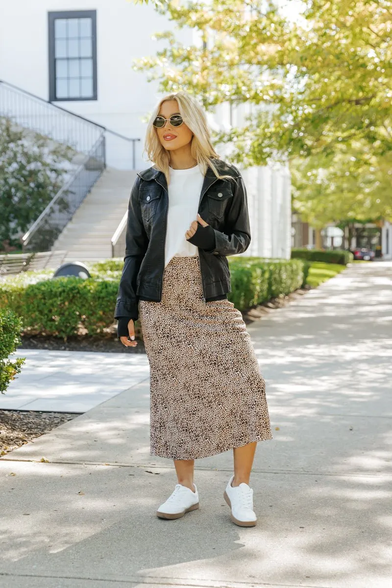 Brown Leopard Print Midi Skirt - FINAL SALE