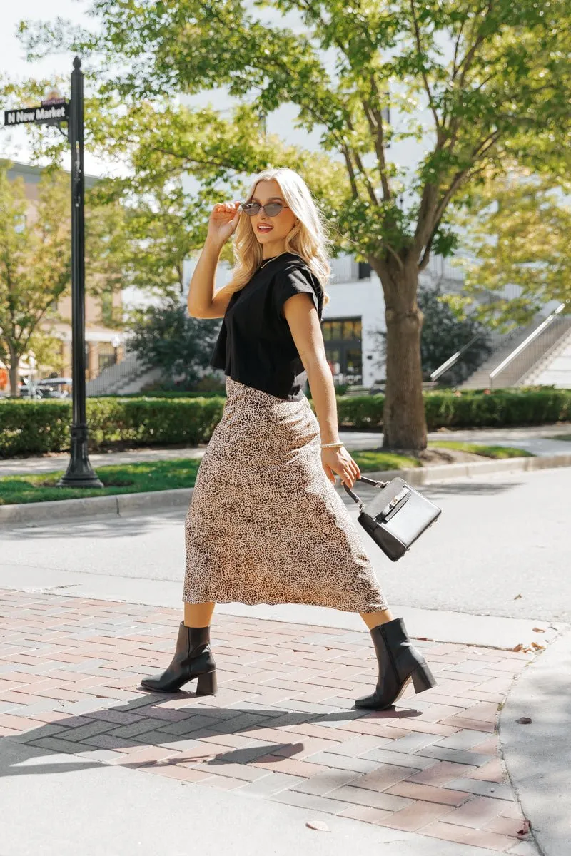 Brown Leopard Print Midi Skirt - FINAL SALE