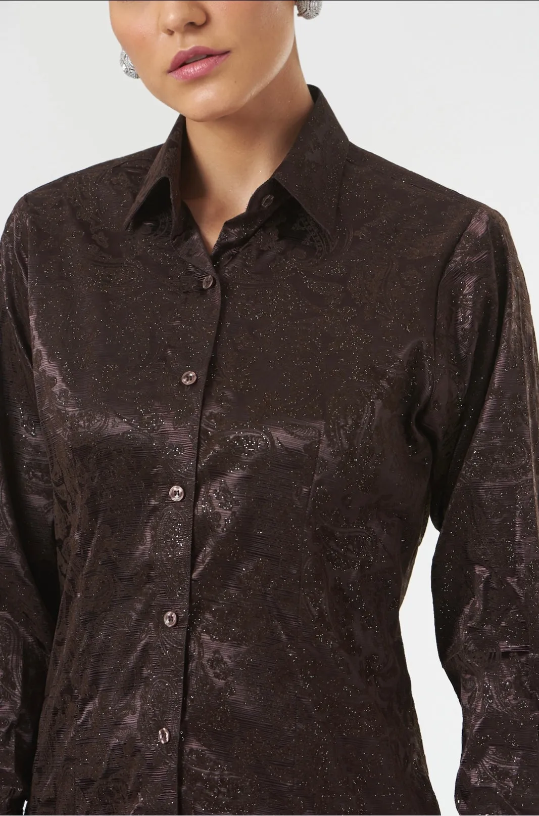 Brown shimmer long shirt for Women