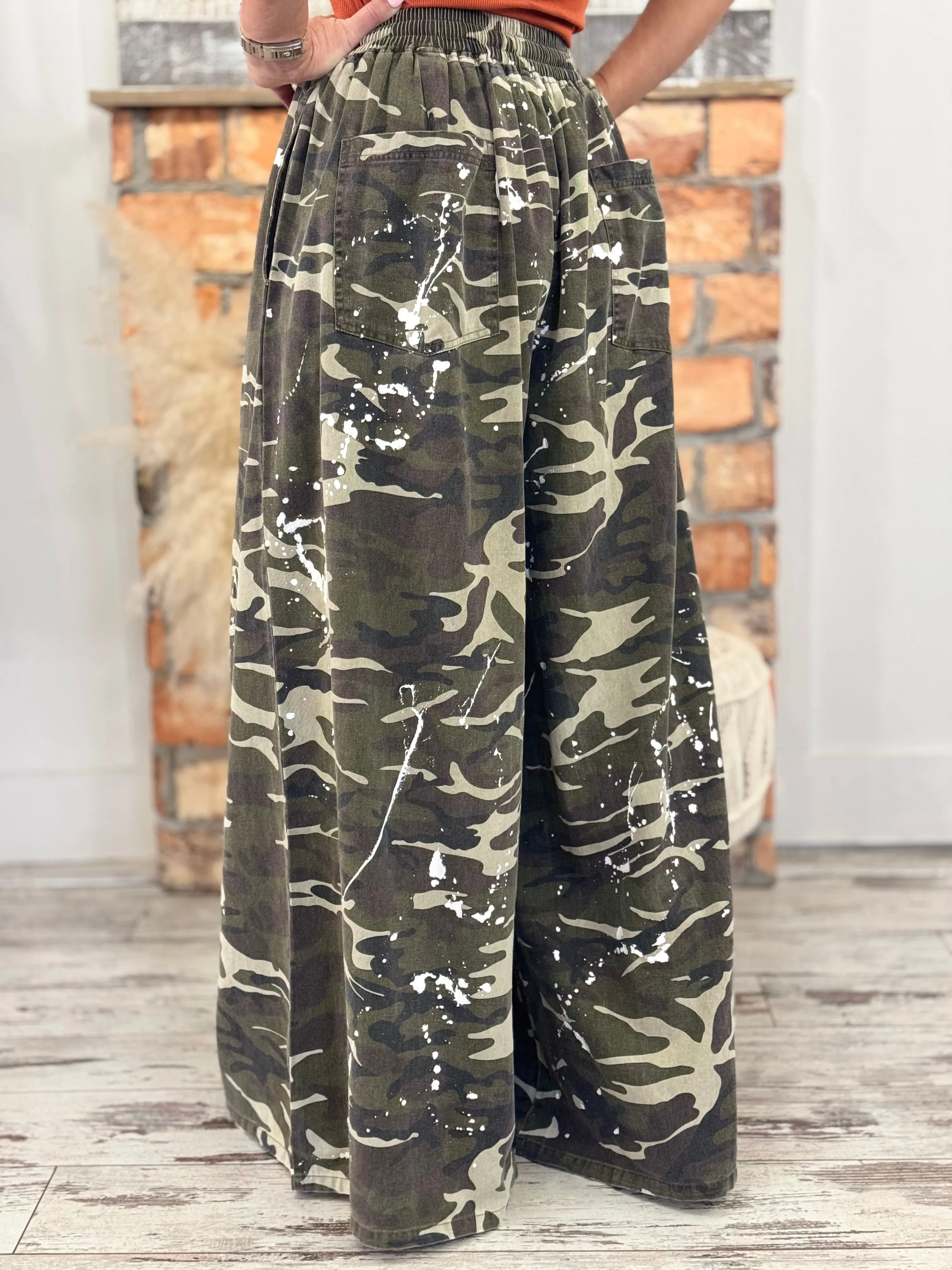 Camo Paint Splatter Wide Leg Pants