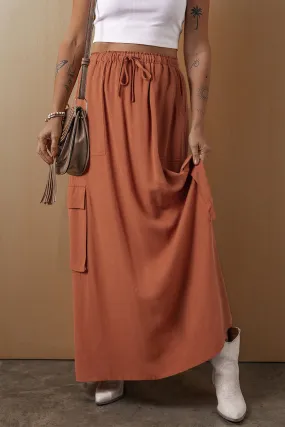 Cargo Drawstring Waist Maxi Skirt