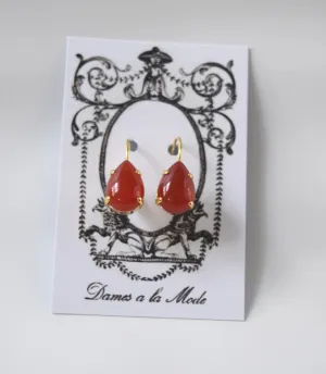 Carnelian Teardrop Earrings - Medium