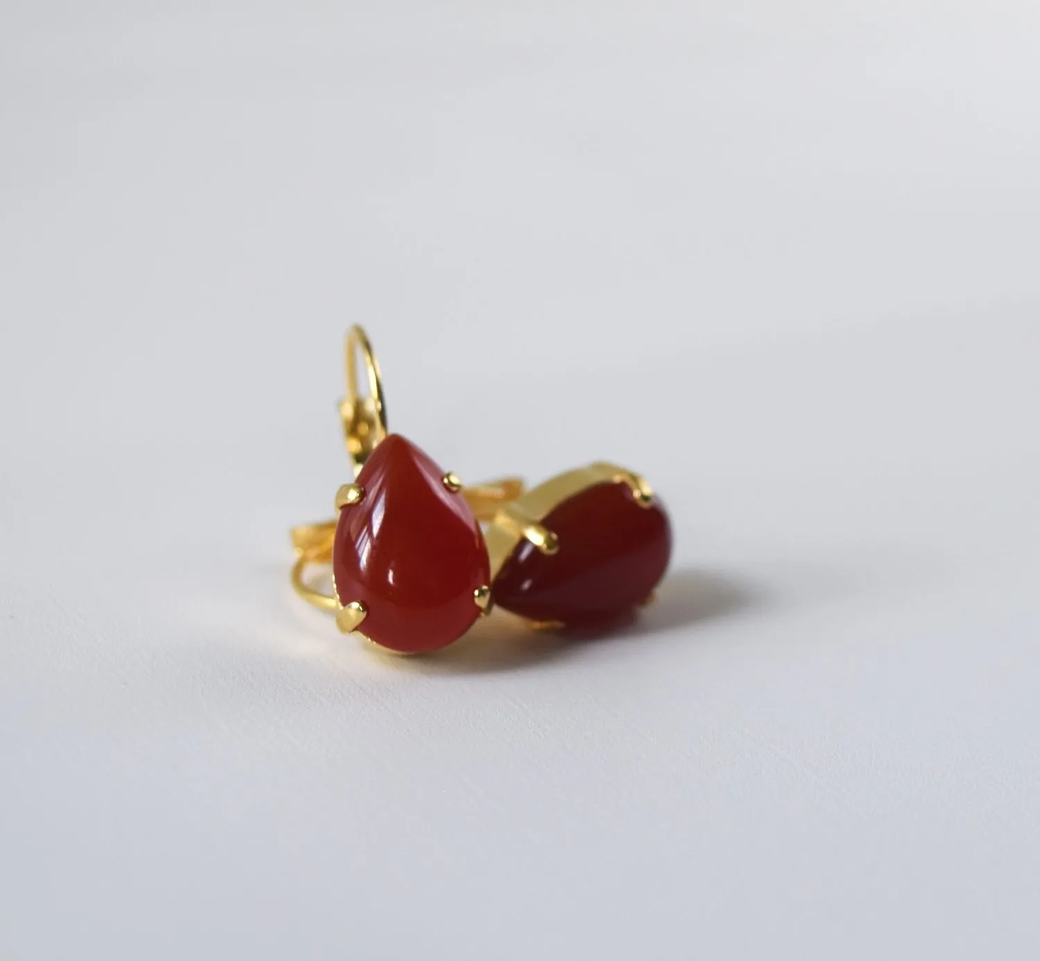 Carnelian Teardrop Earrings - Medium