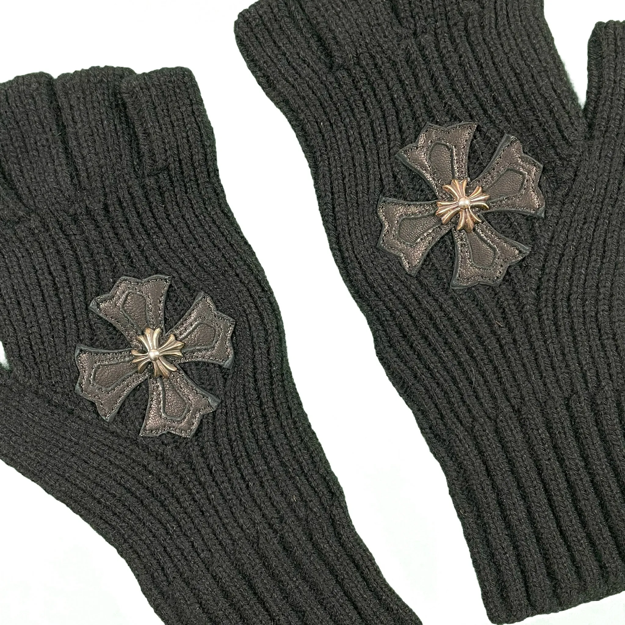 Cashmere Plus Patch Fingerless Gloves "STICKY FINGERLESS"