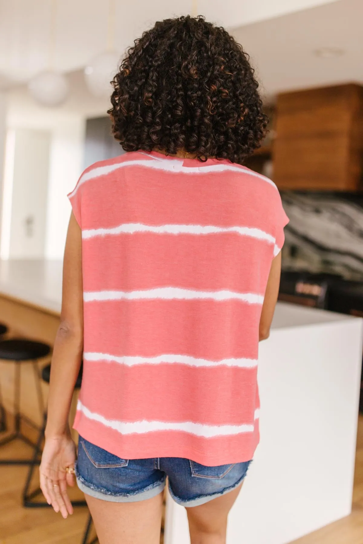 Casual In Stripes Top In Coral