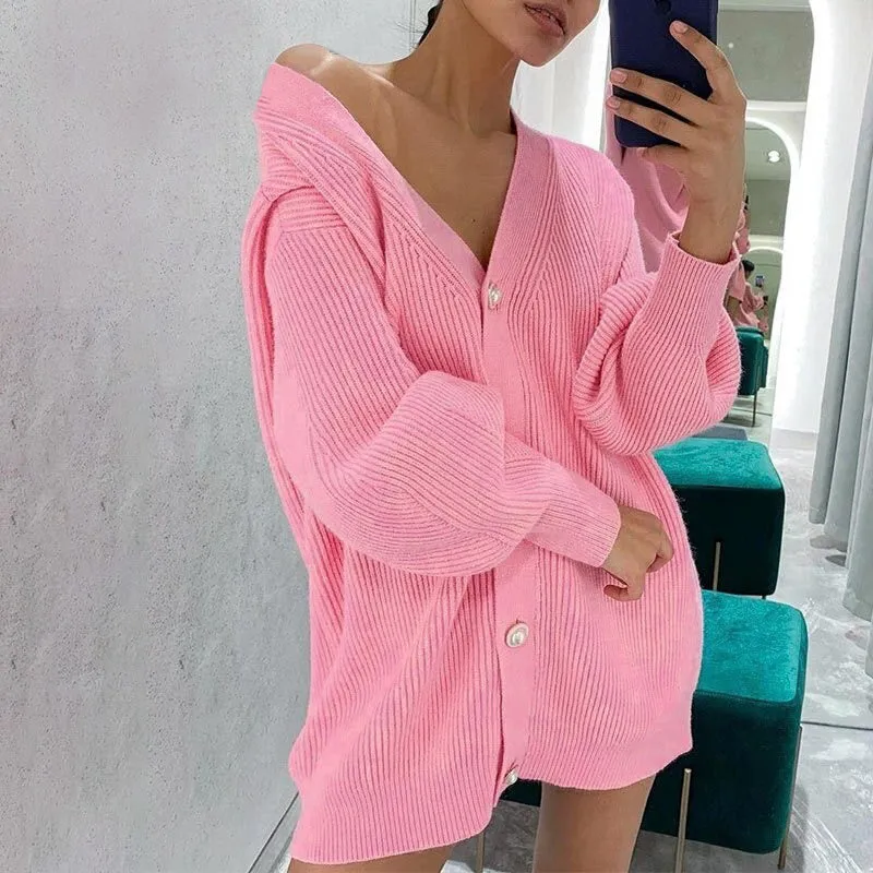 Casual Long Knitted V-neck Cardigan Sweaters