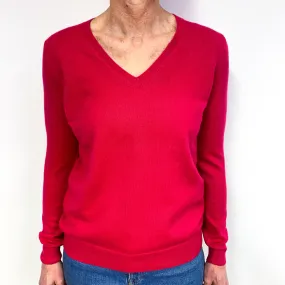 Cherry Pink Cashmere V-Neck Jumper Medium