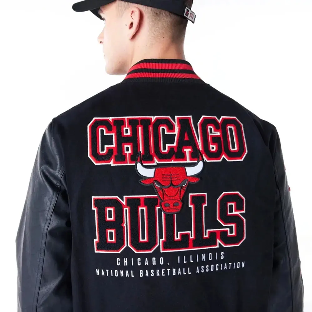 Chicago Bulls Nba Patch Black And Red Varsity Jacket