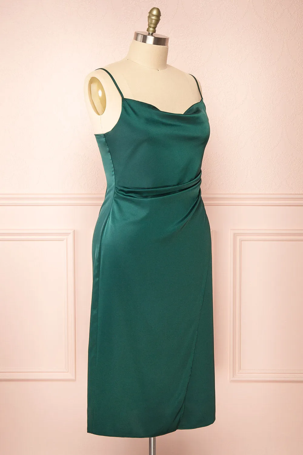 Chloe Green | Satin Cowl Neck Midi Dress