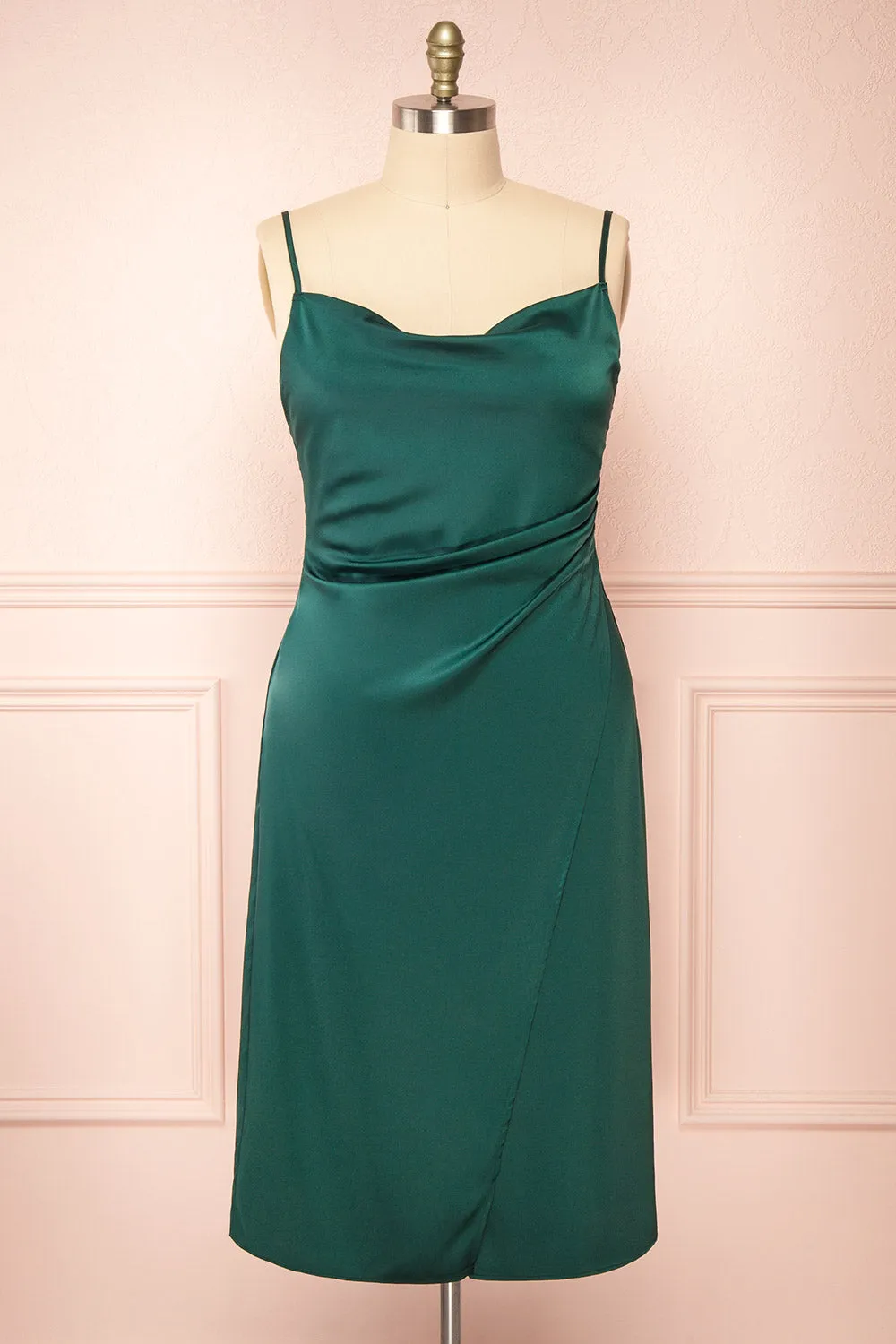 Chloe Green | Satin Cowl Neck Midi Dress