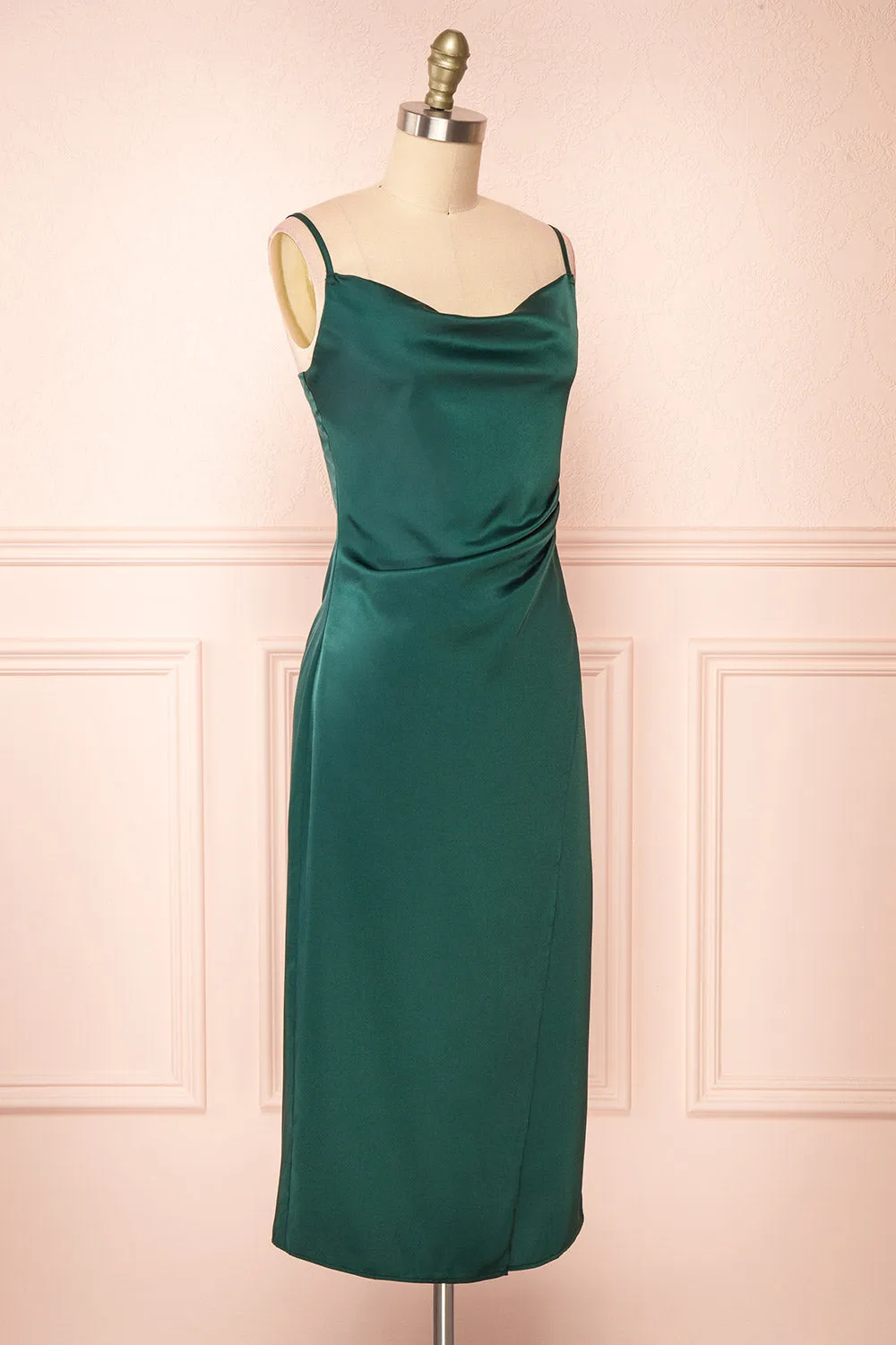 Chloe Green | Satin Cowl Neck Midi Dress