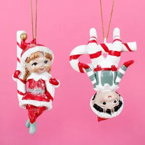 Christmas Candy Cane Elves Shaped Resin 3D Christmas Hanging Bauble