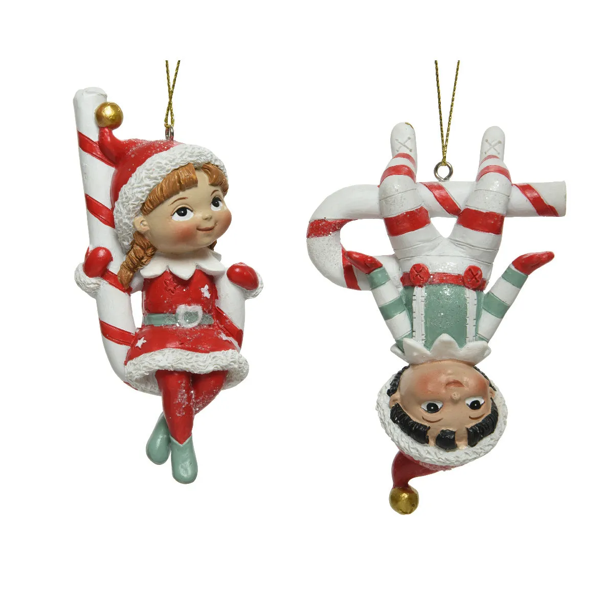 Christmas Candy Cane Elves Shaped Resin 3D Christmas Hanging Bauble