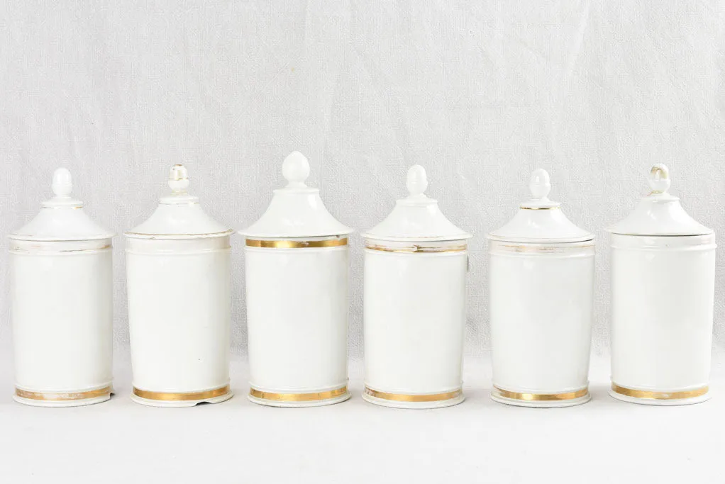 Collection of 6 antique French apothecary jars - porcelain 10¾"