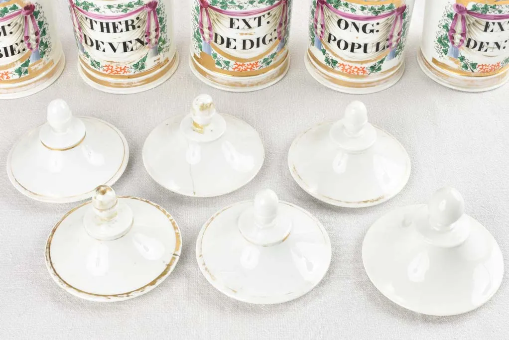 Collection of 6 antique French apothecary jars - porcelain 10¾"