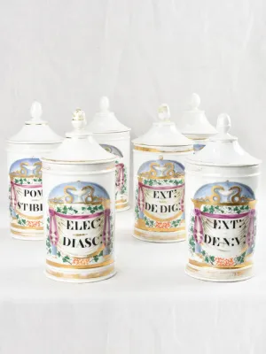 Collection of 6 antique French apothecary jars - porcelain 10¾"