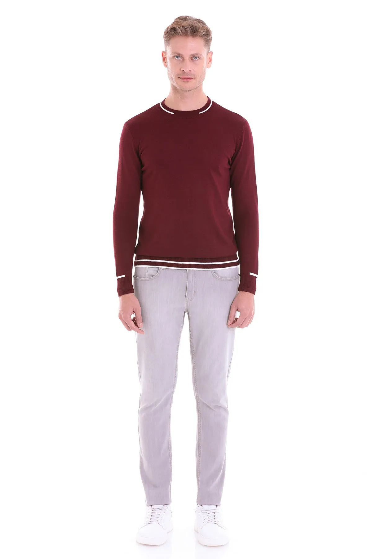 Comfort Fit Wool Blend Light Burgundy Crewneck Sweater