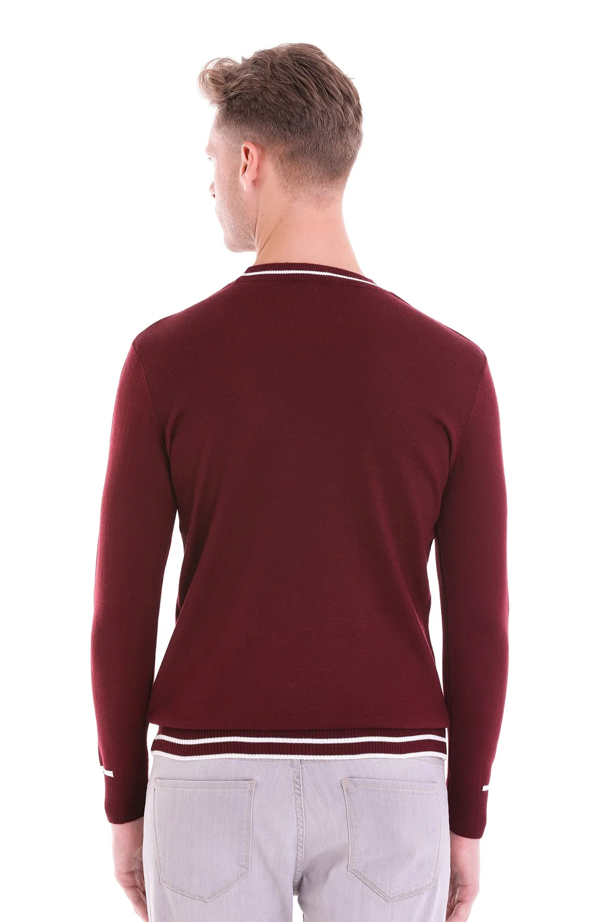 Comfort Fit Wool Blend Light Burgundy Crewneck Sweater