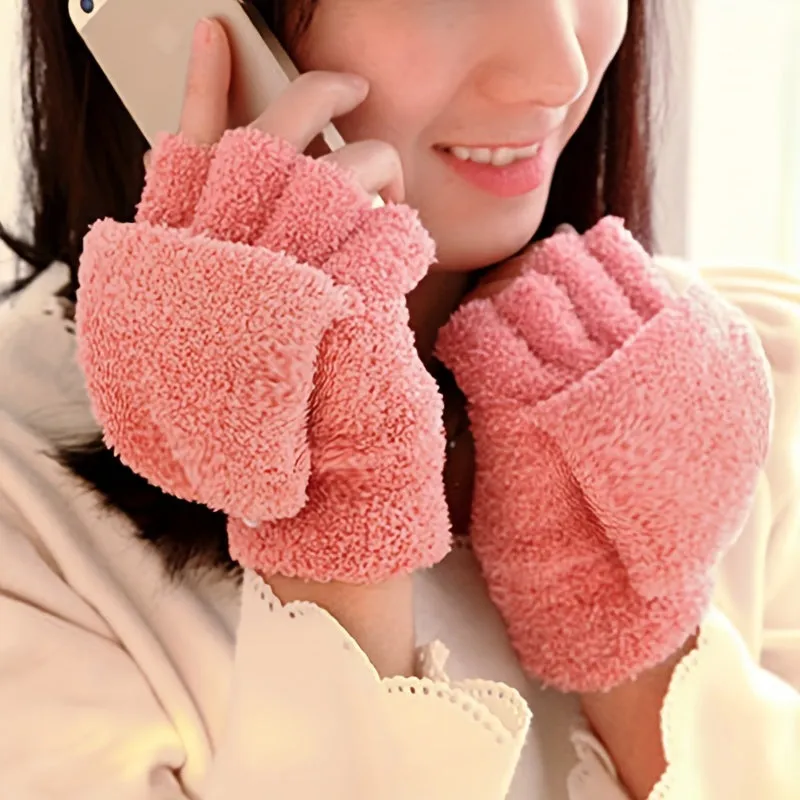 Cozy Coral Velvet Convertible Gloves for AutumnWinter