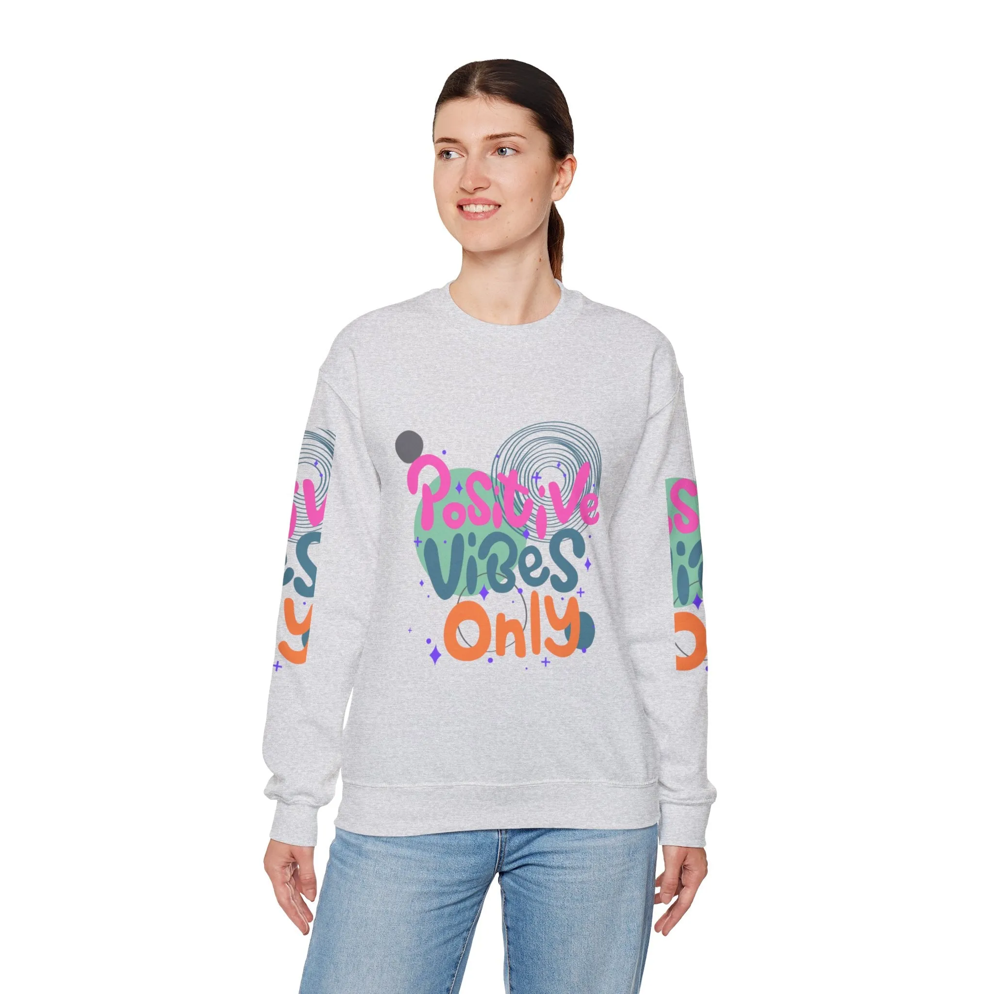 Crewneck Sweatshirt Abstract Geometric Positive Vibes Only Colorful Minimalist Design