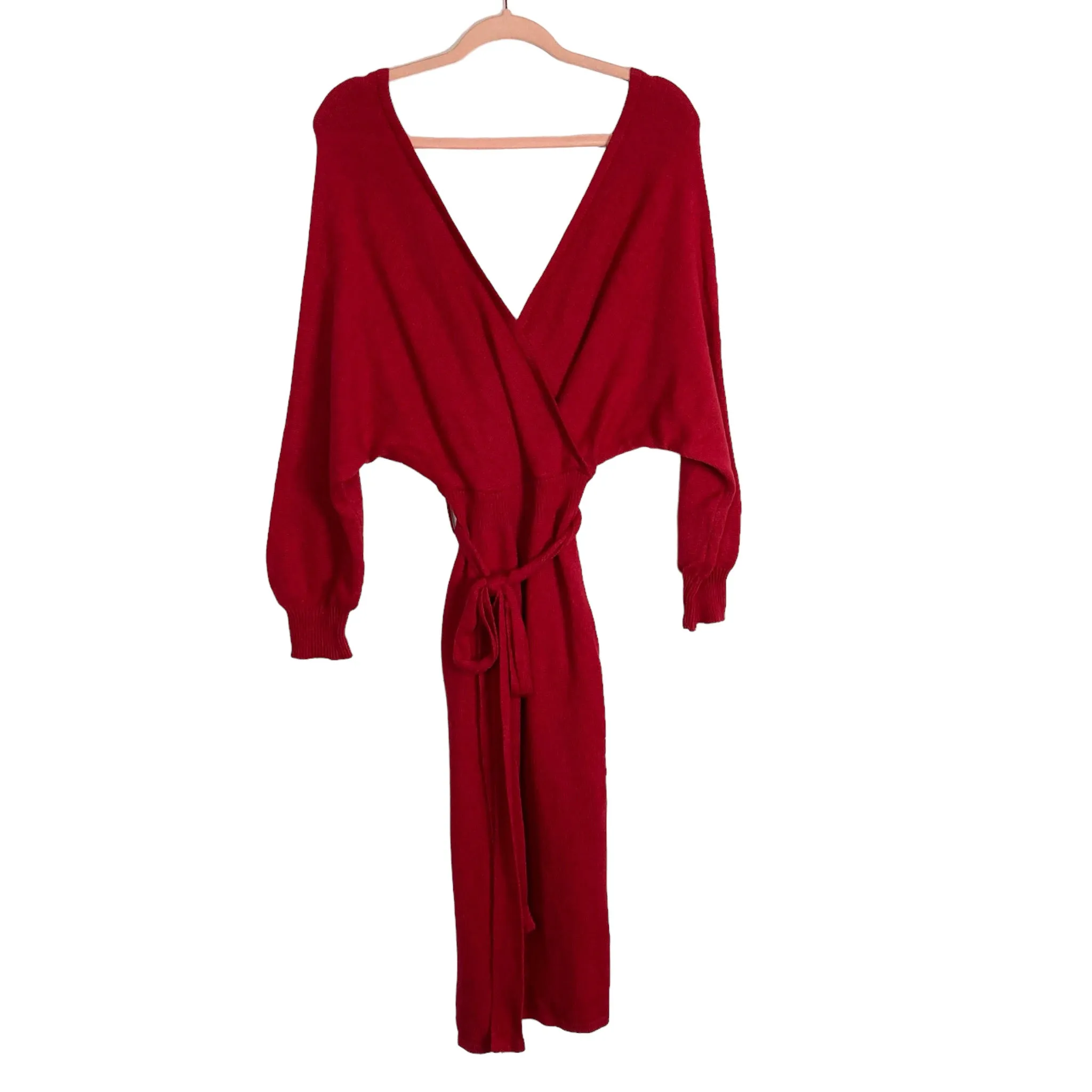 Cupshe Red Surplice with Side Slits Holidaze Belted Sweater Dress- Size M (sold out online)