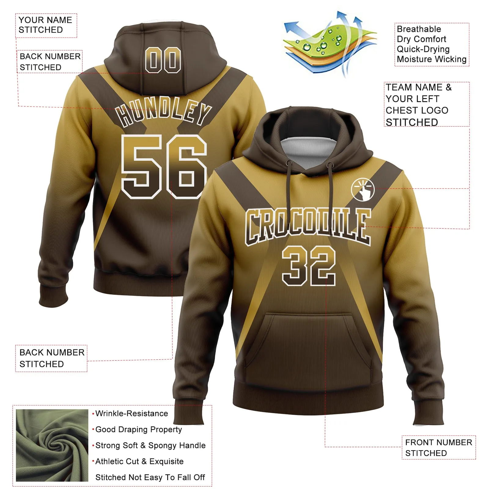 Custom Stitched Old Gold Brown-White Fade Fashion Arrow Sports Pullover Sweatshirt Hoodie