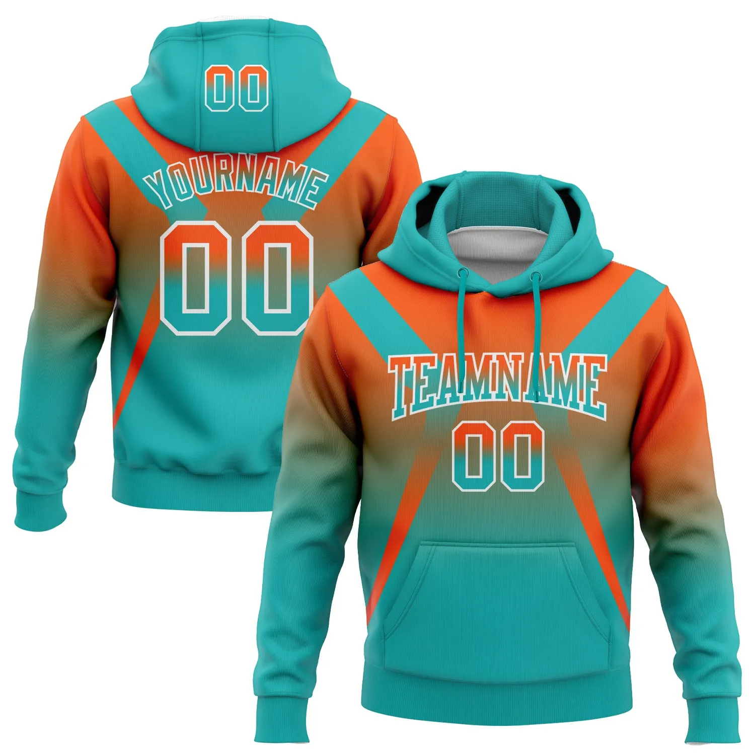 Custom Stitched Orange Aqua-White Fade Fashion Arrow Sports Pullover Sweatshirt Hoodie