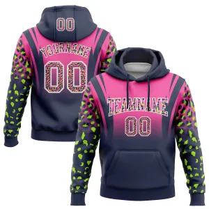 Custom Stitched Pink Navy-White Fade Fashion Leopard Print Sports Pullover Sweatshirt Hoodie