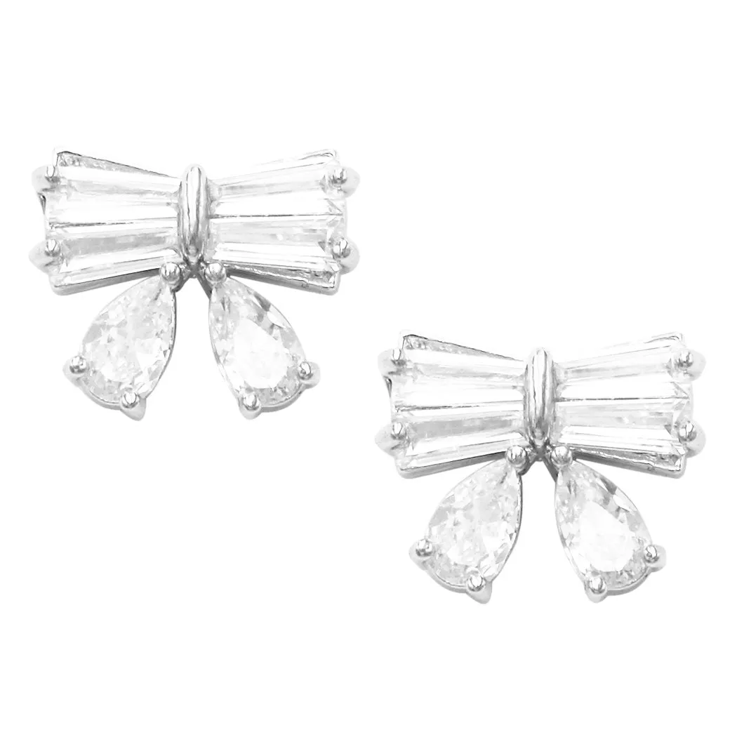 Dainty Bow Vintage Premium CZ Crystal Hypoallergenic Ribbon Post Earrings, .50"