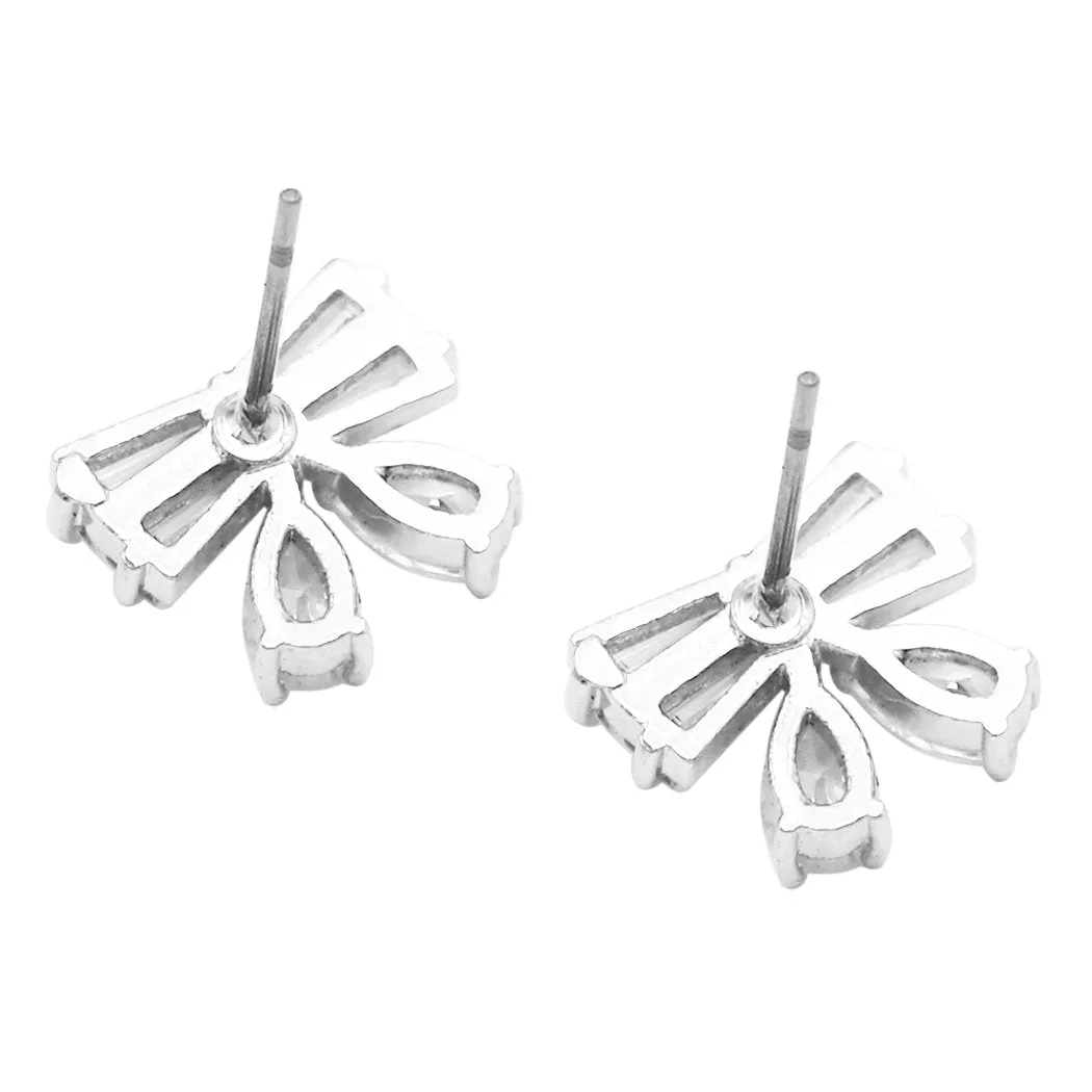 Dainty Bow Vintage Premium CZ Crystal Hypoallergenic Ribbon Post Earrings, .50"