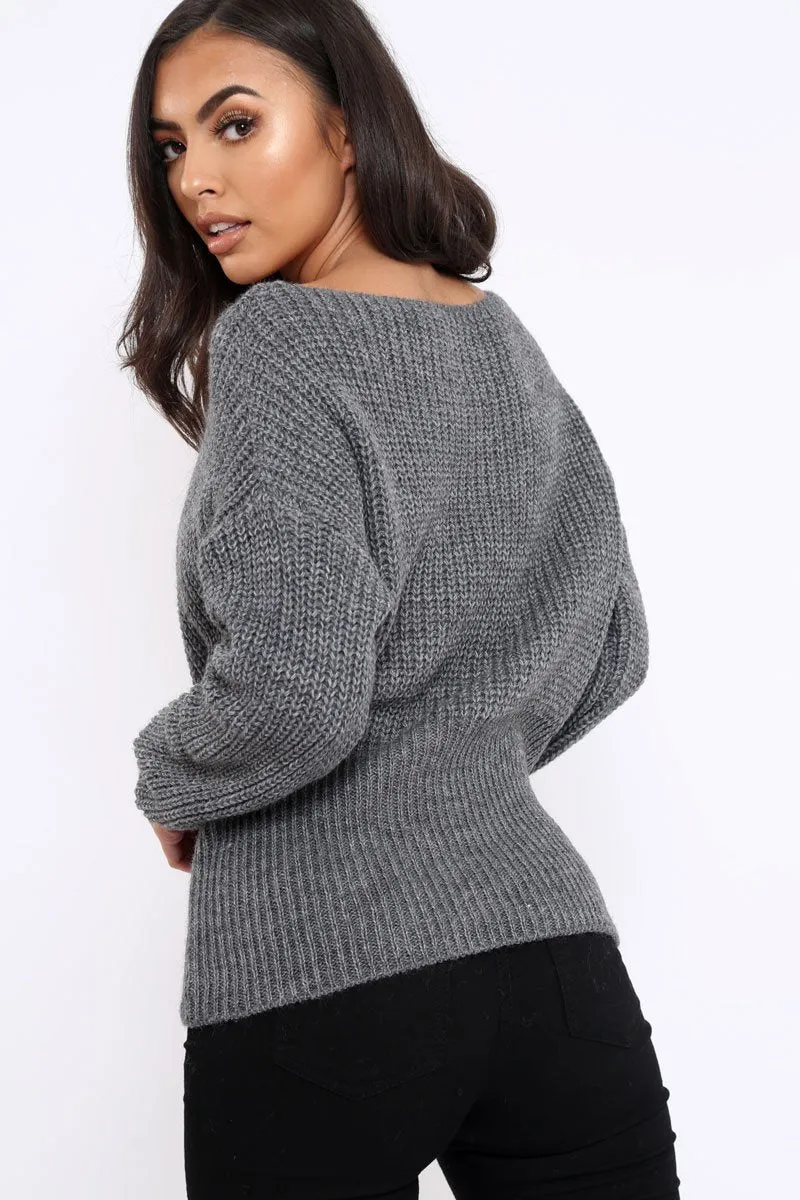 Dark Grey Corset Waist Knitted Jumper - Elizabeth