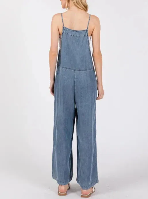 Denim Choices Wide Leg Spaghetti Strap Overalls