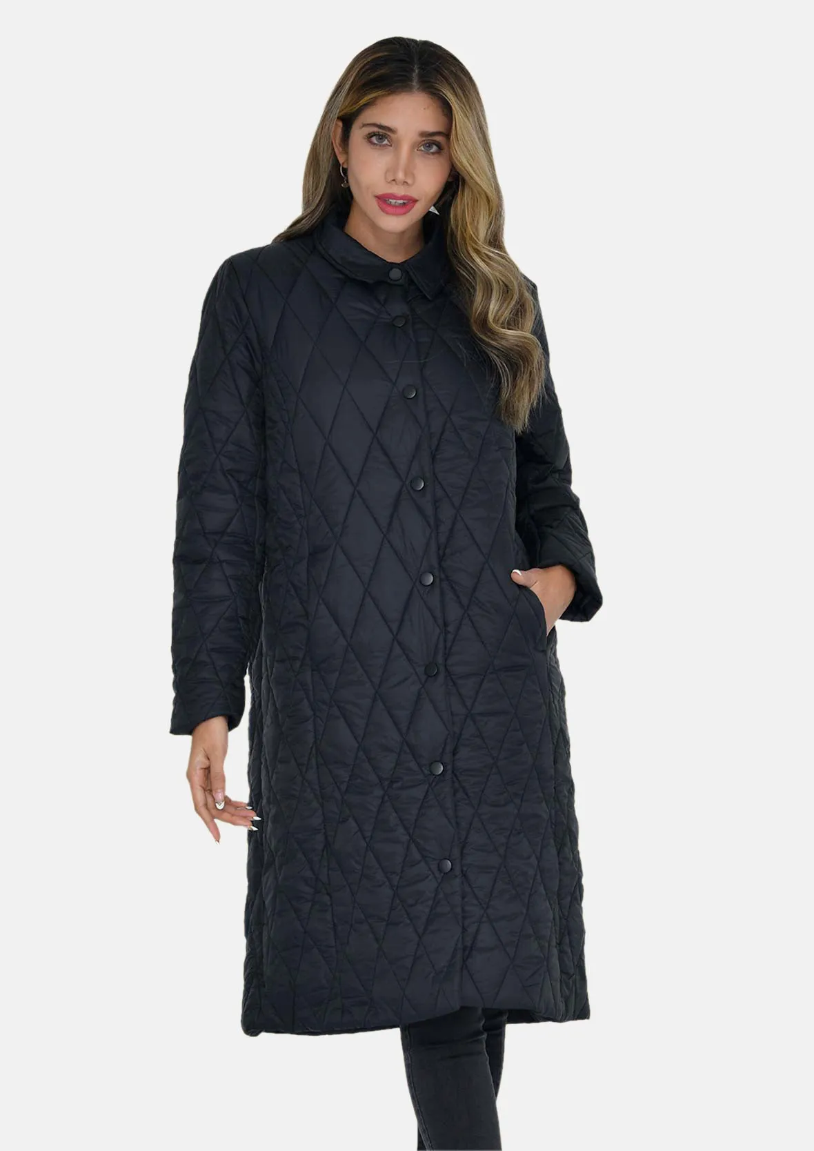 Diamond Quilted Long Coat