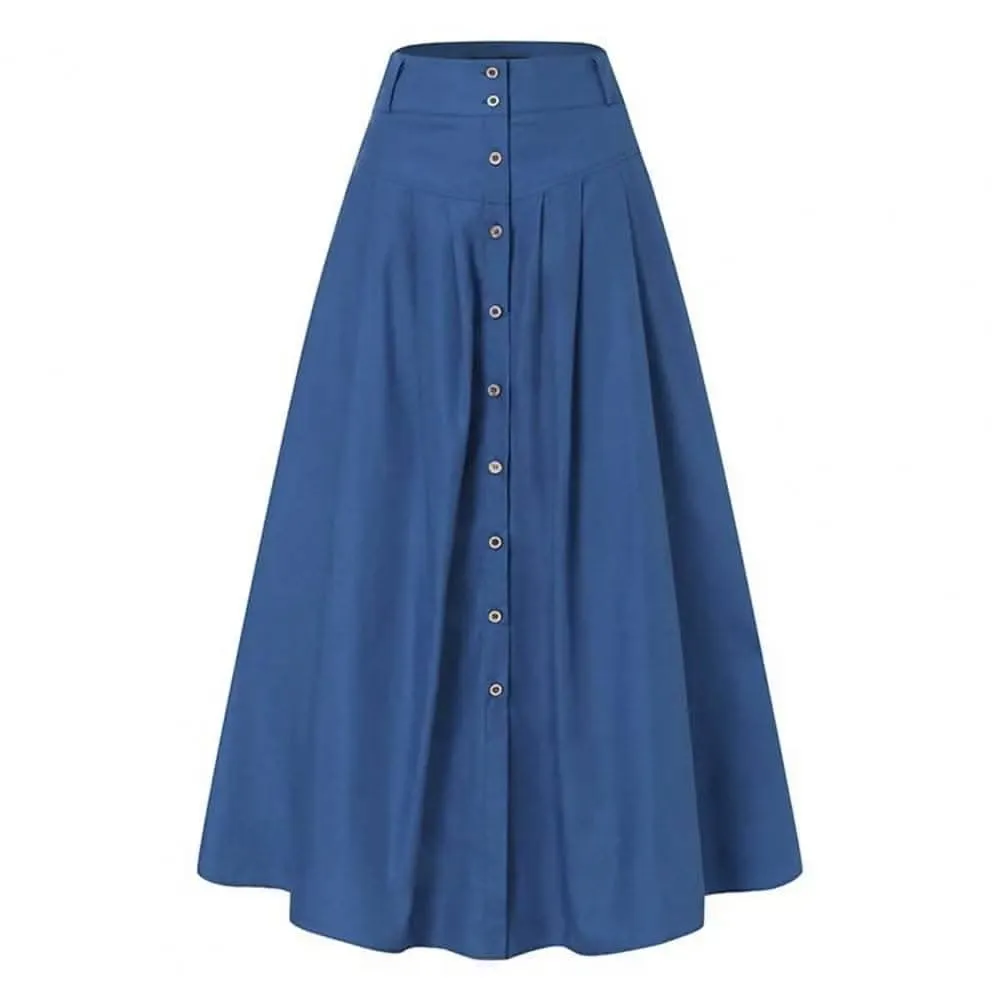 Elegant A-Line Maxi Skirt with High Waist and Button Detail