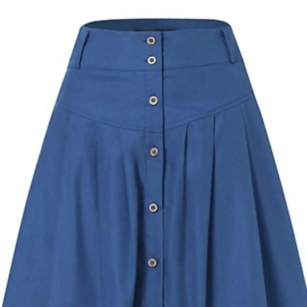 Elegant A-Line Maxi Skirt with High Waist and Button Detail