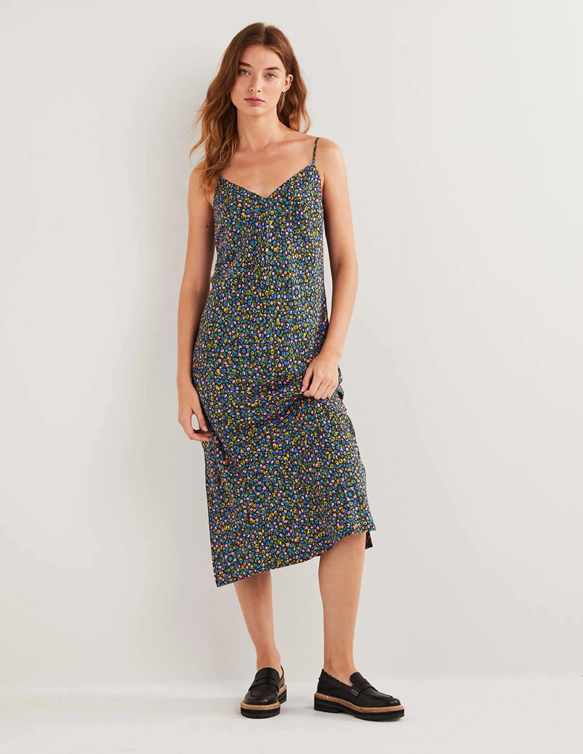 Elena Midi Slip Dress-French Navy, Floral Terrace