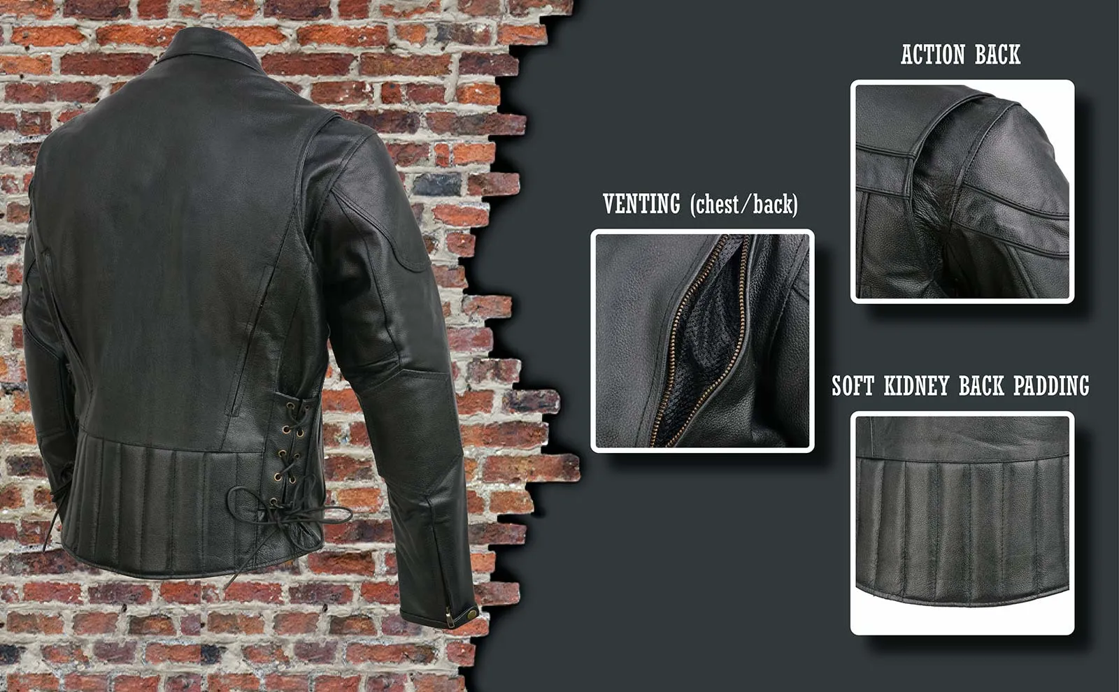 Event Leather EL5410 Men's Black Side Lace Scooter Jacket with Vents - Motorcycle Riding Jackets