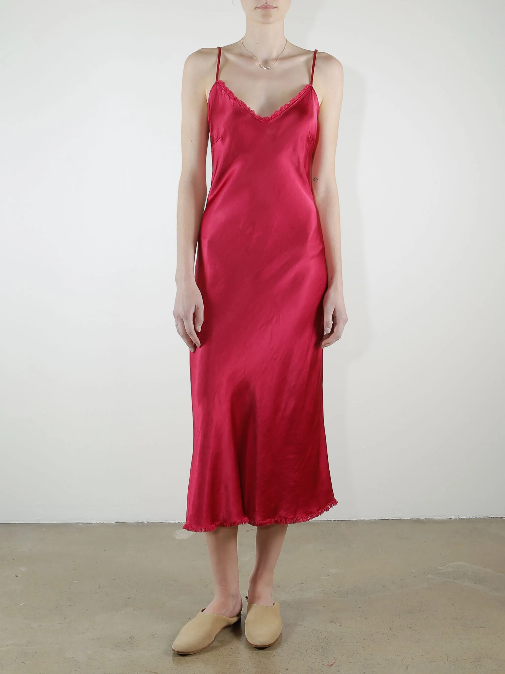 Farrah Slip Dress in Vintage Satin - Cerise